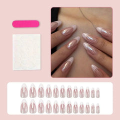 YICKYUE  -  24Pcs Hot Selling Press on Nails for Woman European American Coated Flash Wearable Nails French Pink Short Almond Color Nail Art