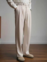 HEARUJOY  -  Loose Straight Leg Suit Pants Men's Casual Trousers Spring Autumn f Elastic Waist Drapey Vintage Simple Cool Leisure West