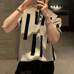 Hearujoy Mens Casual Striped Knitted T-Shirt Genderless Fashion Personality Versatile Streetwear Comfortable Short Sleeve Top Unisex