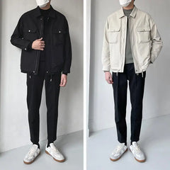 HEARUJOY  -  Lapel men's spring and autumn casual workwear Korean style fashion black short