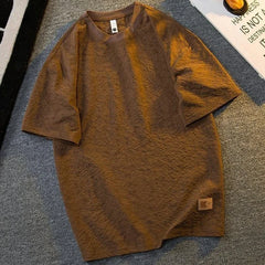 HEARUJOY  -  Baggy Male Tees Shirts Men's T-shirt Quick-drying Tops Tshirt Streetwear Short Quarter Sleeve Casual Ordinary Hot Elastic Kpop