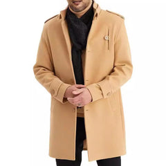 HEARUJOY  -  Spring and Autumn New Men's Solid Color Y2K Wool Coat Fashion Trend Casual Daily Single-Breasted Mid-Length Windbreaker Men