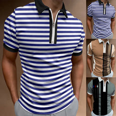 YICKYUE  -  Male Summer Striped Splice Print T Shirt Turn Down Short Sleeve Tops T Shirt Mens Small T Shirts Male Tshirt Summer Ropa Hombre