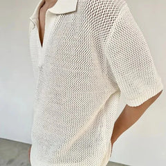 HEARUJOY  -  Summer New Men's Solid Color Hollow Short Sleeve T-shirt American Retro Fashion Trend Loose Simple Breathable Men's Tops
