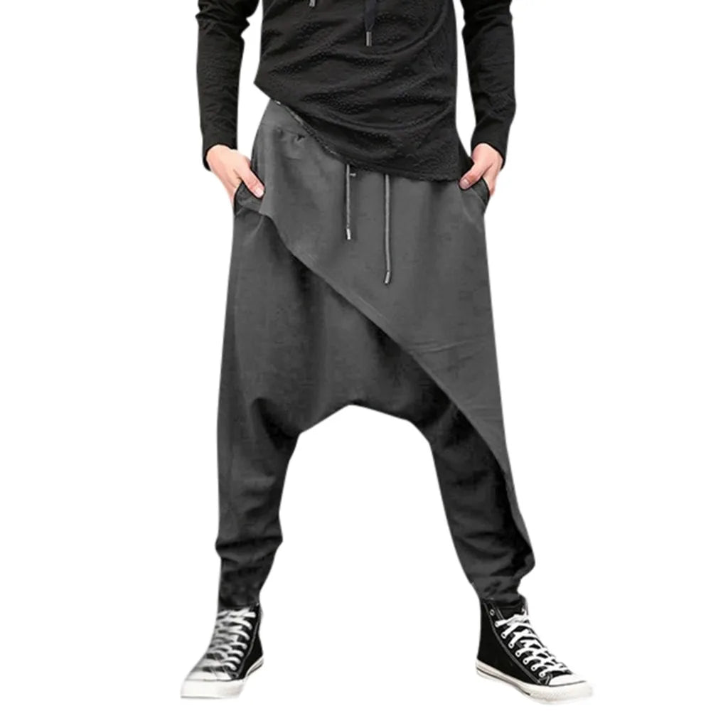 HEARUJOY  -  Breathable Straight Leg Sweatpants Men'S Yoga Casual Hem Color Solid Irregular Pants Hip Hop Loose Trousers Roupas Masculinas