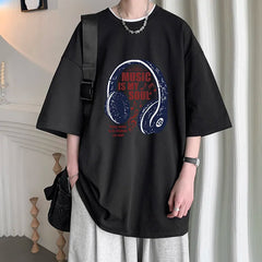 YICKYUE  -  Men's Cotton T-shirts White Men Oversized T Shirt Music Letter Print Summer Casual Wear 5XL Tee Shirts Big Size Male Clothes