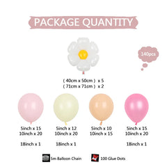 YICKYUE  -  140Pcs Daisy Balloon Garland Arch Kit Macaron Pink And Yellow Groovy Party For Baby Shower Wedding Birthday Sunflower Decor