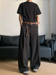 HEARUJOY  -  American Sle Casual Pants Men's Loose Floor-Length Trousers Simple Silhouette Pleated Commute Long Pants ay High-End