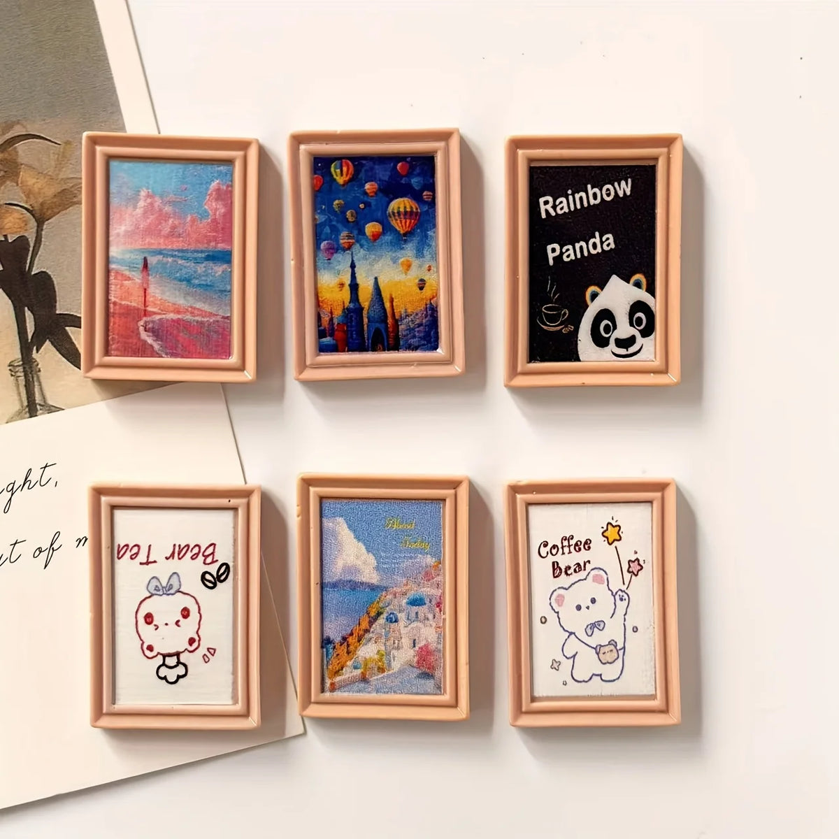 YICKYUE  -  6pcs Cartoon Photo Frames, Fridge Magnets, Magnetic Decorative Items, Photo Messages, and Fixed Magnets