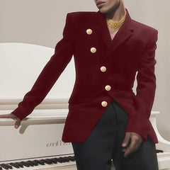 HEARUJOY  -  Men Blazer Solid Color Lapel Long Sleeve Button Casual Male Suit Streetwear Spring Autumn Elegant Fashion Thin Coats Men