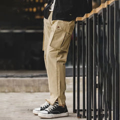 Hearujoy Mens Autumn Solid Color Outdoor Mountain Overalls Youth Trendy Retro American Khaki Loose Tapered Straight Casual Pants For Men