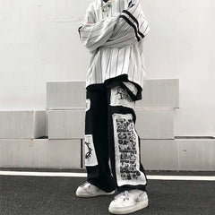 Hearujoy 2024 Y2K Wide Leg Pants Black Cargo Trousers Male Hip Hop White Casual Harajuku Gothic Japanese Streetwear Patchwork 5XL