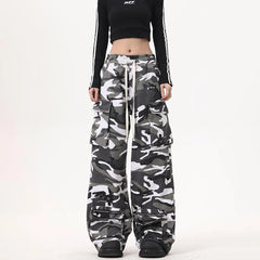 Hearujoy Niche American Retro Hiphop Trouser New Camouflage Overalls Loose Straight Multi-Pocket Design Wide-Leg Casual Pants Unisex