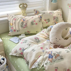 YICKYUE  -  A-Class Skin-Friendly Thickened Twill Bedding Set, Cartoon Pattern, College Dorm Single Bed 3/4 Pieces