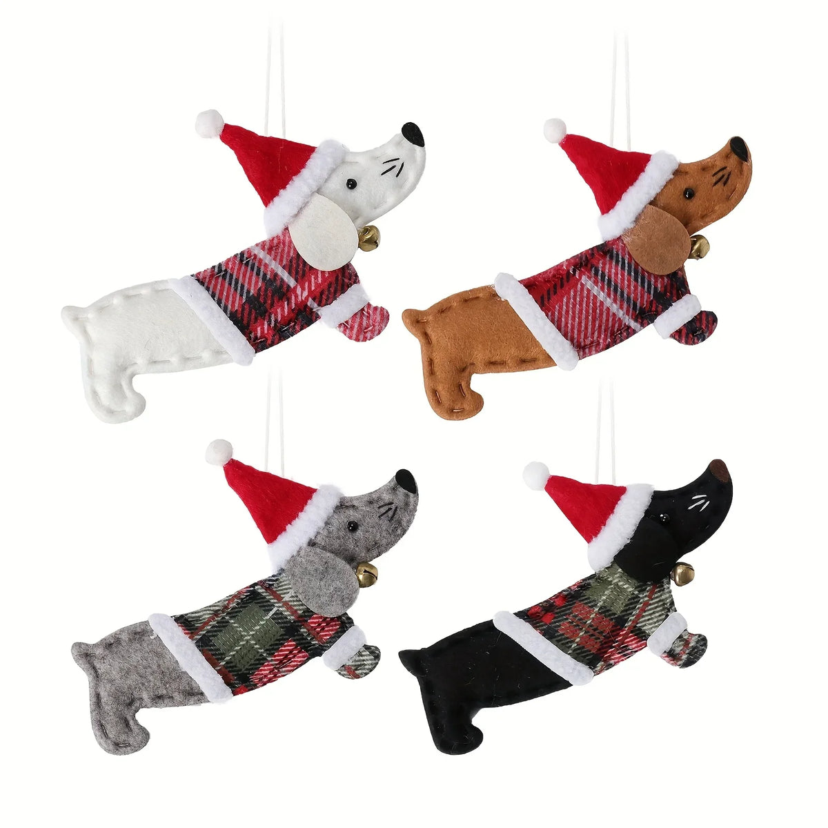 YICKYUE  -  4 Pcs Christmas Dachshund Ornament Set - Cute Puppy Shaped Holiday Pendants For Christmas Tree Decorations, Holiday Hangings