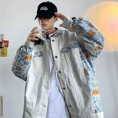 Hearujoy Hong Kong Style Hooligan Handsome Street Bombing Denim Jacket Men Ins Trendy Versatile Loose Teenage New Super Hot Jacket