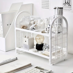 YICKYUE  -  1pc Double Layer Multi-Functional Plastic Desktop Organizer Shelf for Cosmetics, Bedroom, and Dormitory Accessories