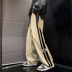 HEARUJOY  -  Side Striped Corduroy Wide-Leg Pant Men Korean Fashion Hip Hop Cargo Pant Loose Casual Straight Sports Outdoor Running Pant