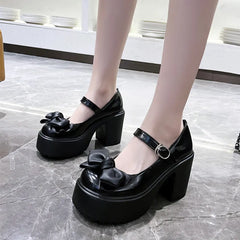 Hearujoy  Chunky High Heel Mary Jane Women Shoes PU Leather Bow Design Platform Pumps Shoes for Women High Heels Buckle Strap Party Shoes