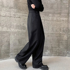 Hearujoy Men's Trousers Baggy Casual Pants Autumn New Pleated Double Waistband Niche Design Trend Korean Straight Leg Pants 9C2189
