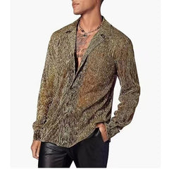 HEARUJOY  -  Spring Summer Men's Fashion Shirt Bright Crystal Perspective Vintage Shirt Long Sleeve Casual Breathable Shirt For Male Tops