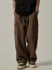 HEARUJOY  -  Spring Autumn New Fashion Elastic High Waist Solid Men's Clothing Casual Pocket All-match Korean Trend Simplicity Straight Pants