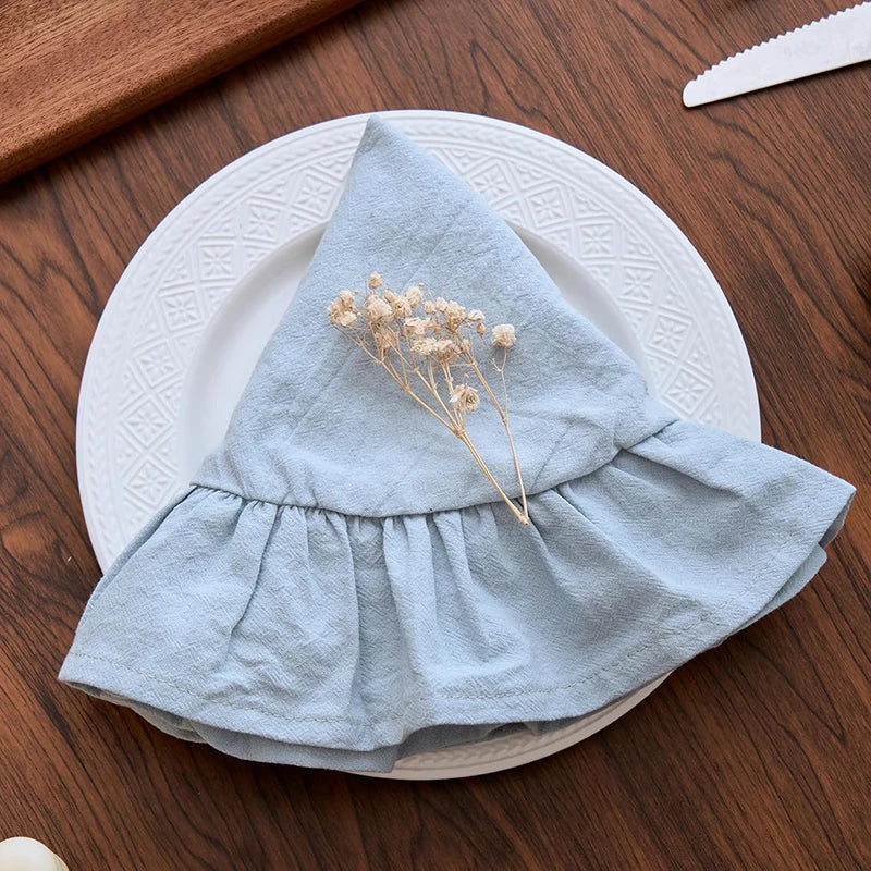 YICKYUE  -  4/6/10Pcs Ruffle Cloth Napkins Round/Rectangle Placemats Weddding Table Decorations Washable Cotton Fabric for Kitchen Christmas