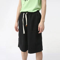 Hearujoy Men's Shorts Casual Lace Up Straight Leg Elastic Waist Design Trendy Versatile Cargo Pants Japanese Style 9C5830