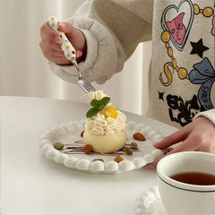 YICKYUE  -  White/Yellow Beads Ceramic Plate Round Tableware Main Dish Western Food Decorative Plate Kitchen Utensils Cake Decorative Tray