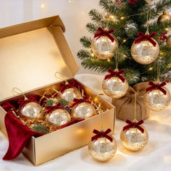 YICKYUE  -  8cm 6Pcs Christmas Ball Ornaments with Velvet Bows Christmas Tree Hanging Decor