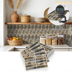 YICKYUE  -  2d Flat | 10/11/12/13 Pcs-Modern Style Gold Imitation Marble Wall Stickers-Tear-Off Sticker-Kitchen Splashback Peel And Stick