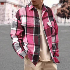 HEARUJOY  -  American European Winter Autumn New American Style Loose Collar Shirt Wool Plaid Checkered Casual Versatile Men Outerwear