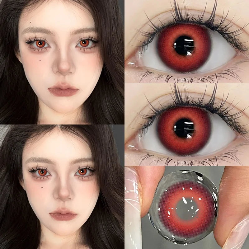 YICKYUE  -  1Pair Colored Lenses for Eye With Diopters Prescription Yearly Pink Lenses Brown Contacts Red Lens Fashion Cosplay Lenses