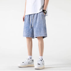 Hearujoy New Summer Shorts Men Cotton Harajuku Solid Color Loose Drawstring Water Washed Sweatshorts Male Casual Short Pant Streetwear