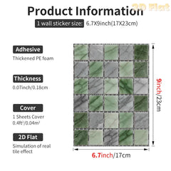 YICKYUE  -  2d Flat | 10/11/12/13 Pcs-Luxury Style Green Wall Sticker-Peel And Stick Backsplash Tiles For Bathroom-Independence Day Decor