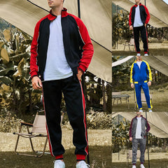 HEARUJOY  -  Long Sleeved Zip Sports Men Suit Patchwork Color Block Fashion Casual Autumn Winter Men Suit Jackets Coat Men Clothing