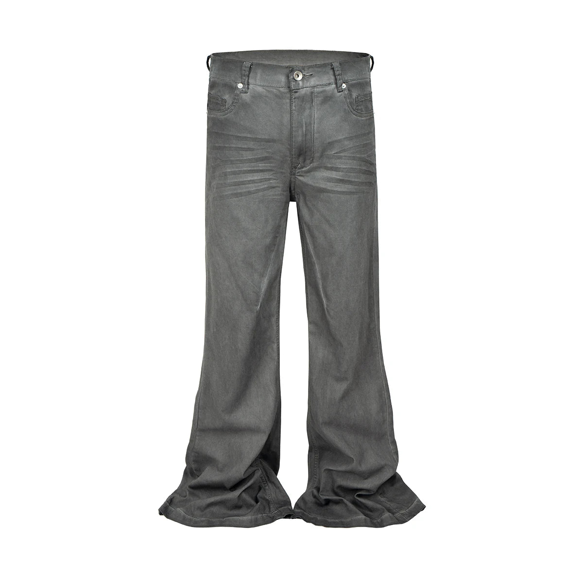 Hearujoy High Street Washed Gray Boot Cut for Men and Women Straight Frayed Casual Baggy Flare Jeans Oversized Loose Denim Trousers