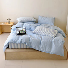 YICKYUE  -  Japanese Blue Striped 100% Cotton Duvet Cover Set Queen King Bedding Set Soft Skin-friendly Comforter Cover Pillowcases Bedsheet
