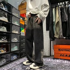 HEARUJOY  -  New Vintage Gradient Letter Prined Baggy Jeans Men High Street Straight Wide Leg Pants Korean Fashion Casual Black Y2K Jean