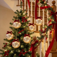 YICKYUE  -  8cm 6Pcs Christmas Ball Ornaments with Velvet Bows Christmas Tree Hanging Decor