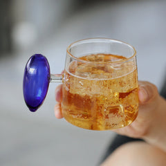 YICKYUE  -  Minimalist Style Glass Cup Creativity Waterdrop Shaped Handle Drink Juice Cup Office Living Room Drinking Utensils Decoration