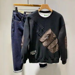 Hearujoy Men's Casual Sweatshirts Fashionable Street Hip-Hop Stitched Japanese Style Round Neck Long-Sleeved Tops For Spring And Autumn