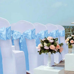 YICKYUE  -  12PCS Sky Blue Satin Chair Bow Sashes Soft Chair Sashes 17x275cm for Party Wedding Hotel Banquet Home Decorations Luxury