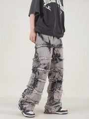 Hearujoy Striped Tassel Frayed Straight Baggy Jeans Hip Hop Black Tie-dye Pants Harajuku Male Female Streetwear Casual Denim Trousers