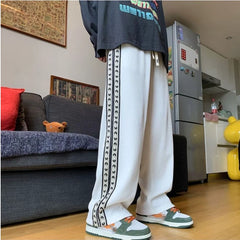 Hearujoy Spring And Summer New Trendy American Solid Color Striped Trousers Loose Casual Sports Large Size Straight Pants For Men S-3XL