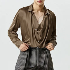 HEARUJOY  -  French Style Silk Men's Shirt Spring Autumn Commuting Collar long sleeve Tops Streetwear Fashion Lightweight Loose Shirts