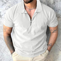 HEARUJOY  -  Summer New Fashion Elegant Casual Solid Color Short-Sleeved Polo Shirt Men'S American Street Trend Y2k Zipper T-Shirt Men