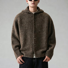 YICKYUE  -  Vintage Knit Hooded Cardigan Mens Fall Long Sleeve Hoodie Tops Simple High-end Winter Warm Knitwear Lazy Wind Sweater Streetwear