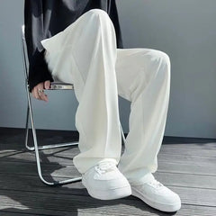 HEARUJOY  -  Men's Clothing Summer Casual Business Pure White Loose Fit Lightweight Draped Ice Silk Straight Wide Leg Dress Pants