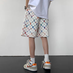 Hearujoy 2024 Summer New Plaid Checked Oversize Shorts Men Black/White Soft Comfortable Drawstring Shorts Plus Size 5XL-M Jogger Clothing
